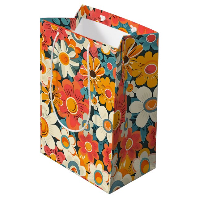 Sac Cadeau Moyen Retro Daisy Floral Gift Bag (Dos Angle)