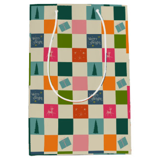 Sac Cadeau Moyen Retro Merry and Bright Christmas Wrapping Paper