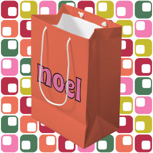 Sac Cadeau Moyen Retro Noel Message 1970 Lettering Pink Orange