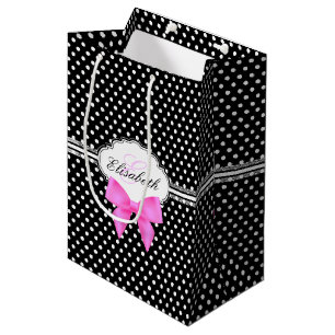 Sac Cadeau Moyen Rétro nom noir et blanc d'arc de rose de point de