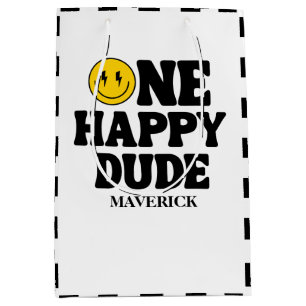 Sac Cadeau Moyen Rétro One Happy Dude visage souriant garçon 1er an