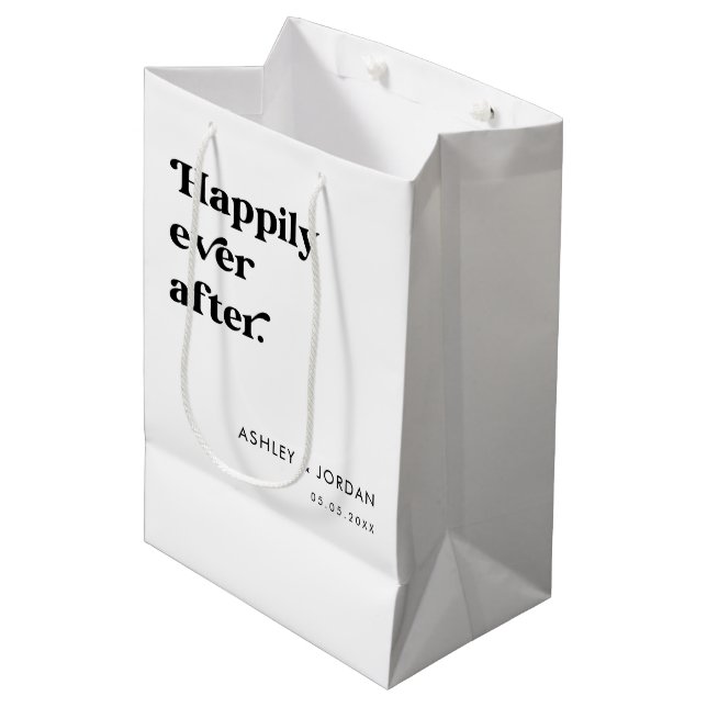 Sac Cadeau Moyen Rétro Script Typographie Heureux Pour Toujours Mar (Devant Angle)