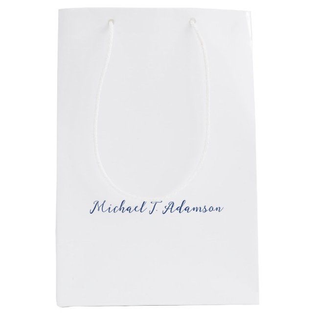 Sac Cadeau Moyen Retro Style Elegant Plain White Calligraphy Name (Devant)