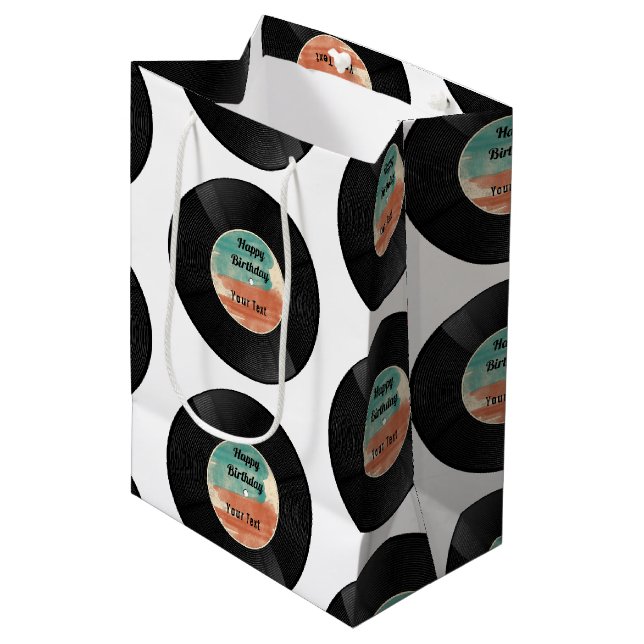 Sac Cadeau Moyen Retro Vinyl Record Musique Anniversaire (Devant Angle)