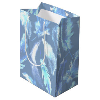 Sac Cadeau Moyen rêves doux - cyanotype aquarelle plumes :