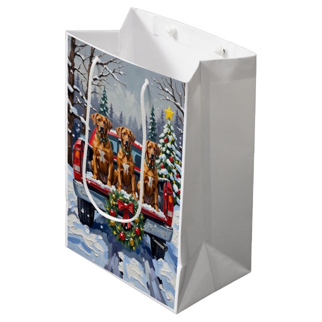 Sac Cadeau Moyen Rhodesian Ridgeback Christmas Red Truck Holiday (Devant Angle)