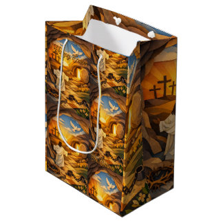 Sac Cadeau Moyen Risen Jesus Empty Tomb 3D Papercut Easter Gift Bag