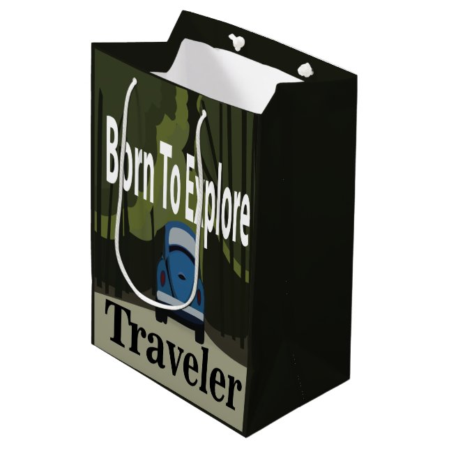 Sac Cadeau Moyen Road Trip Né Pour Explorer (Devant Angle)
