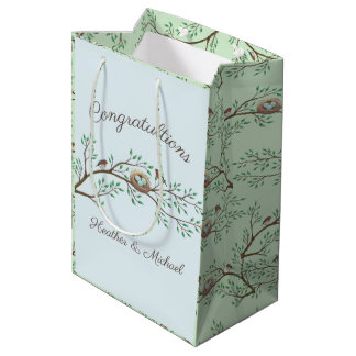 Sac Cadeau Moyen Robin Oiseaux Nid Oeufs Baby shower de printemps