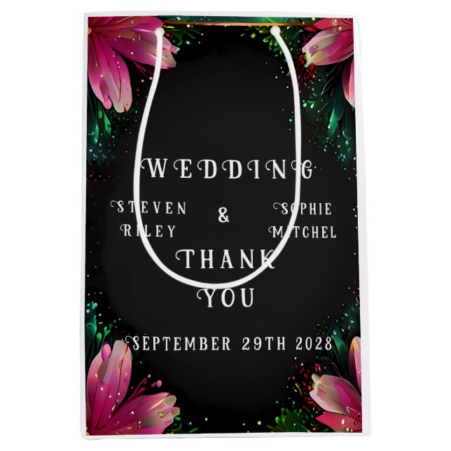 Sac Cadeau Moyen Romance florissante : Un thème Mariage floral (Devant)