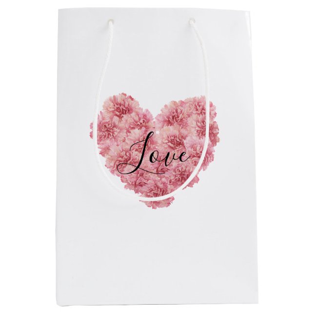 Sac Cadeau Moyen Romantic Pink Heart Flower Valentine's Day (Devant)
