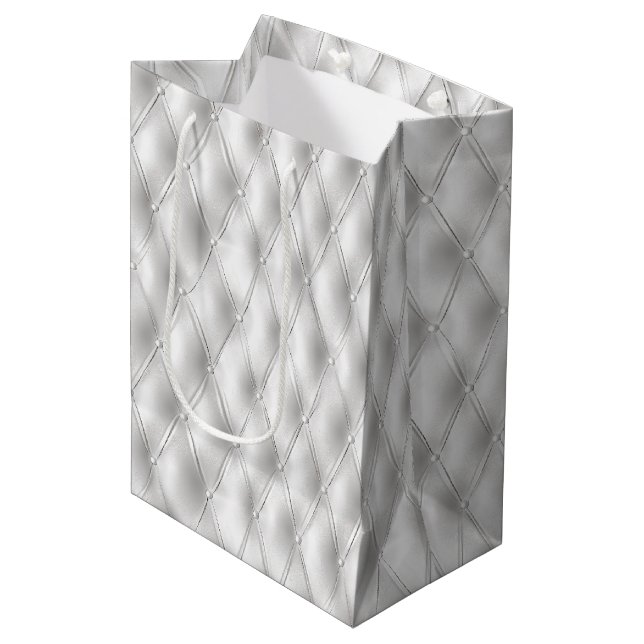 Sac Cadeau Moyen Romantique Blanc Faux Cuir (Devant Angle)