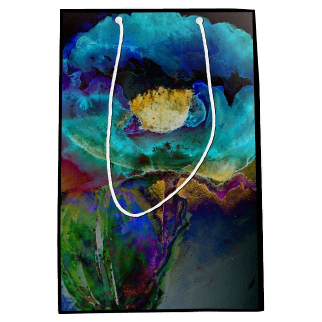 Sac Cadeau Moyen Romantique élégant tableau turquoise floral aquare (Devant)