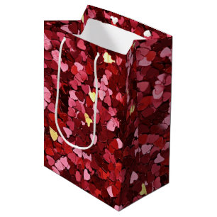 Sac Cadeau Moyen Romantique et Festive Red Coeurs rose Confetti