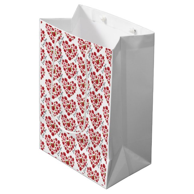 Sac Cadeau Moyen Romantique Je t'aime Red Roses Coeurs (Devant Angle)