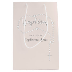 Sac Cadeau Moyen Rosaire du Baptême sur rose