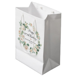 Sac Cadeau Moyen Rose blanche Fleur Eucalyptus Wreath 90e anniversa