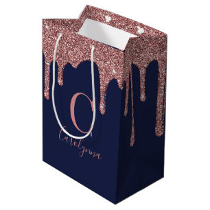 Sac Cadeau Moyen Rose bleu marine Parties scintillant étincelante o