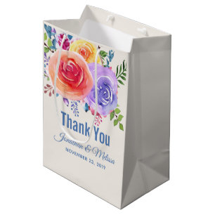 Sac Cadeau Moyen Rose coloré Aquarelle Floral Mariage Merci