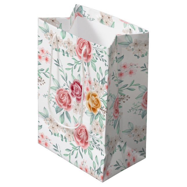 Sac Cadeau Moyen Rose Dorée (Devant Angle)