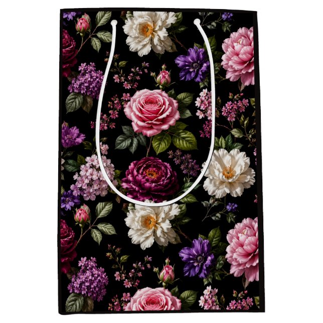 Sac Cadeau Moyen Rose en velours noir (Devant)