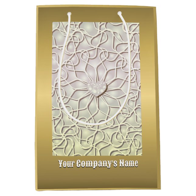 Sac Cadeau Moyen Rose géométrique Gold LOVE Motif de coeur (Devant)