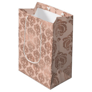 Sac Cadeau Moyen Rose Gold Blush Rose Moderne Glam Damassé