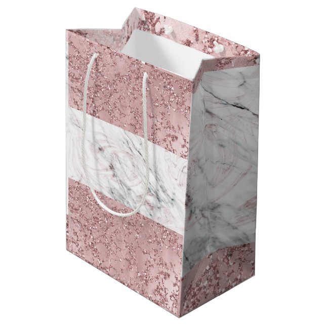 Sac Cadeau Moyen Rose Gold Modern Glam Marbre & Parties scintillant (Dos Angle)