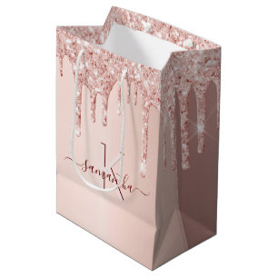 Sac Cadeau Moyen rose gold pailleté rose monogramme pour enterremen