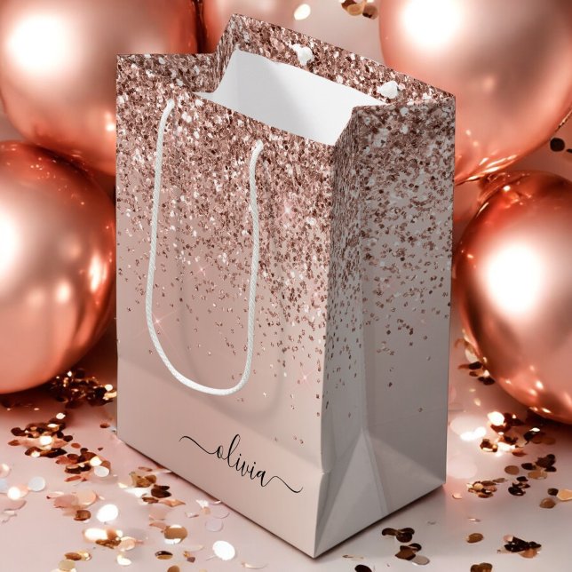 Sac Cadeau Moyen Rose Gold - Parties scintillant rose pâle Nom du m (Créateur téléchargé)