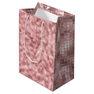 Sac Cadeau Moyen Rose Gold Rose Pailleté Luxe Fête Féminine