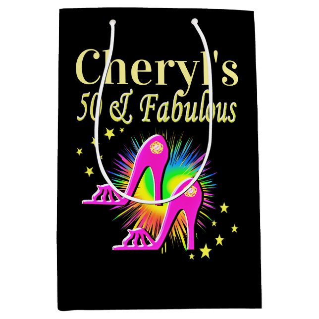 SAC CADEAU MOYEN ROSE HAUT NIVEAU PERSONNALISÉ 50E ANNIVERSAIRE (Devant)