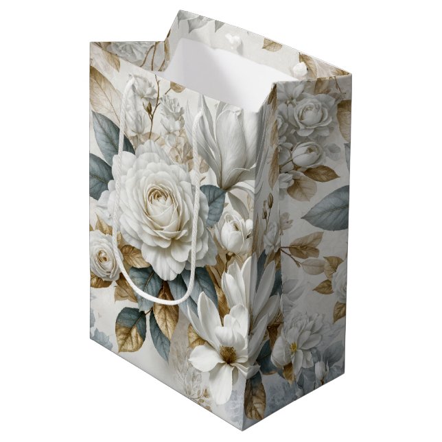 Sac Cadeau Moyen Rose Mariage blanc (Devant Angle)