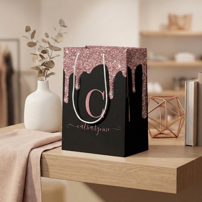 Sac Cadeau Moyen Rose noir  or étincelle Parties scintillant de gou (Créateur téléchargé)