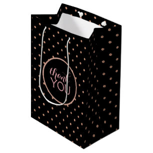 Sac Cadeau Moyen Rose-or et noir Pois Merci Motif
