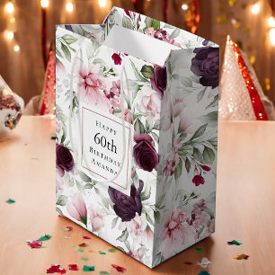 Sac Cadeau Moyen Rose romantique Aquarelle Botanique 60e Anniversai