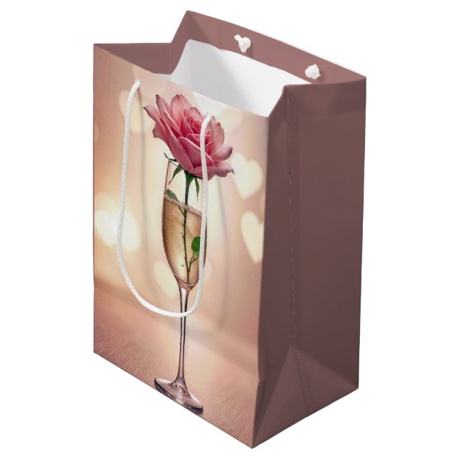 Sac Cadeau Moyen Rose rose Anniversaire En Flûte Champagne (Devant Angle)
