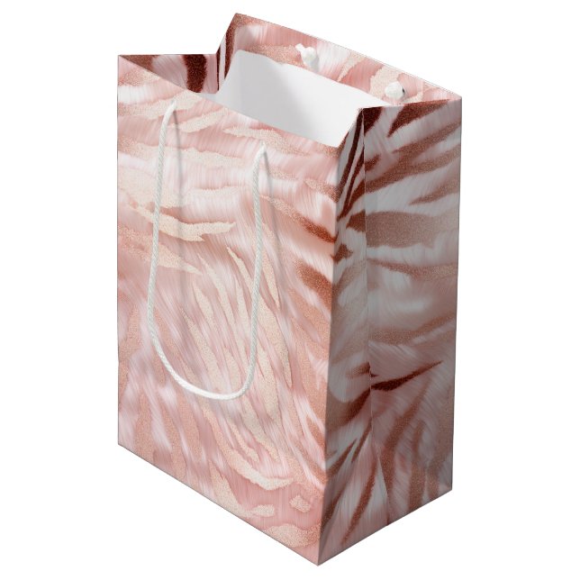 Sac Cadeau Moyen Rose rose blanc Zebra Animal (Devant Angle)