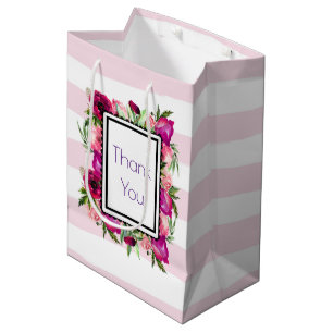 Sac Cadeau Moyen Rose rose et Merci de bouquet de fleurs de pavot