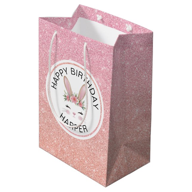 Sac Cadeau Moyen Rose rose Parties scintillant Joyeux anniversaire  (Dos Angle)
