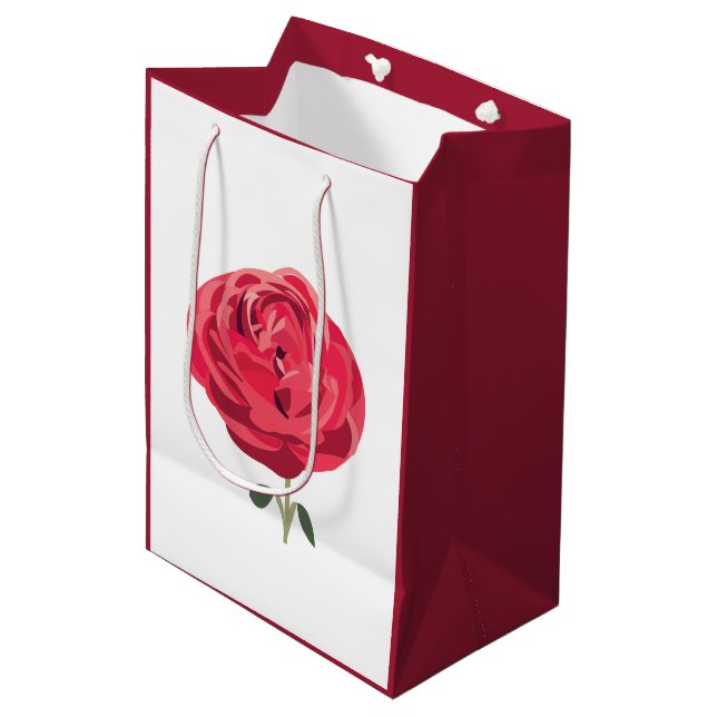 Sac Cadeau Moyen Rose rouge Fleur Floral Rose rouge (Devant Angle)