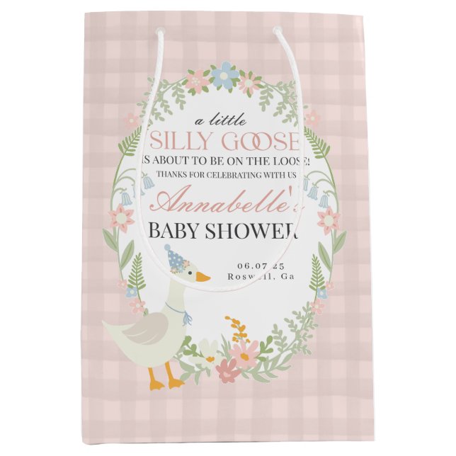 Sac Cadeau Moyen Rose Silly Goose Floral En vichy Baby shower Favor (Devant)
