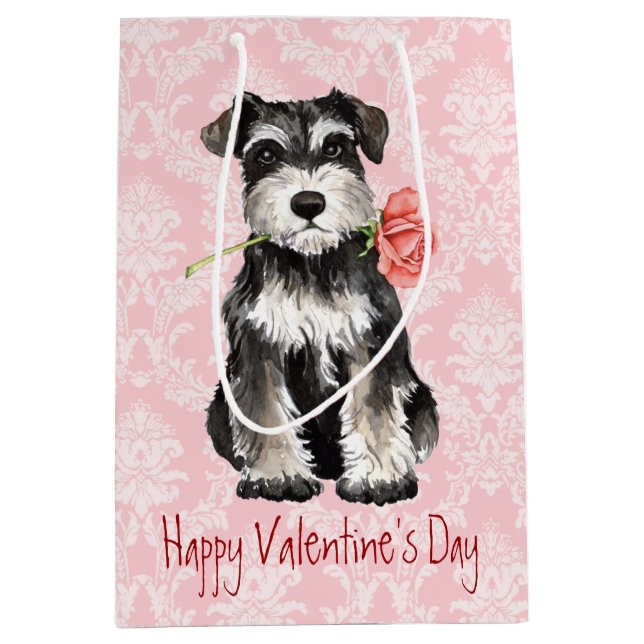 Sac Cadeau Moyen Rose Valentin Mini Schnauzer (Devant)