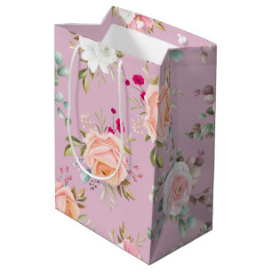 Sac Cadeau Moyen rose violet élégant floral
