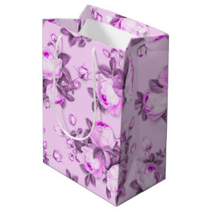 Sac Cadeau Moyen rose violet élégant floral