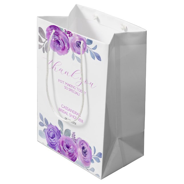 Sac Cadeau Moyen Rose Violette Élégante de Fleurs de Jardin pour un (Dos Angle)