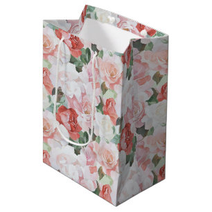 Sac Cadeau Moyen Roses blanches roses rouges Fête des mariées flora