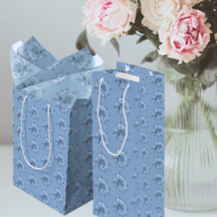 Sac Cadeau Moyen Roses Bleues Brumeuses de Style Vintage pour Toute