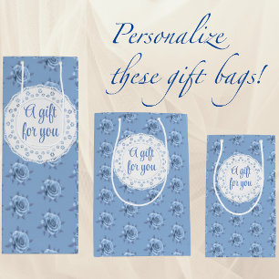 Sac Cadeau Moyen Roses Bleues Brumeuses Vintage Personnalisées