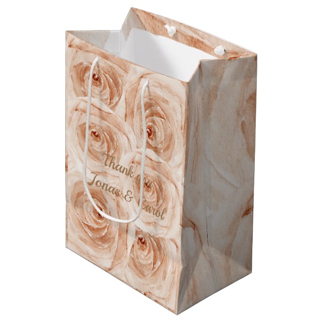 Sac Cadeau Moyen Roses de luxe jolies roses pastel merci  (Devant Angle)
